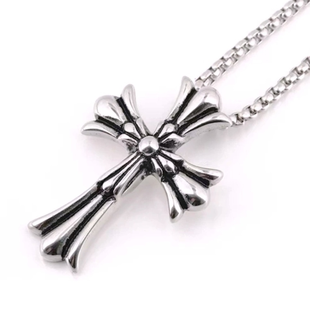 Chrome Hearts Style Necklace Punk Cross Silver